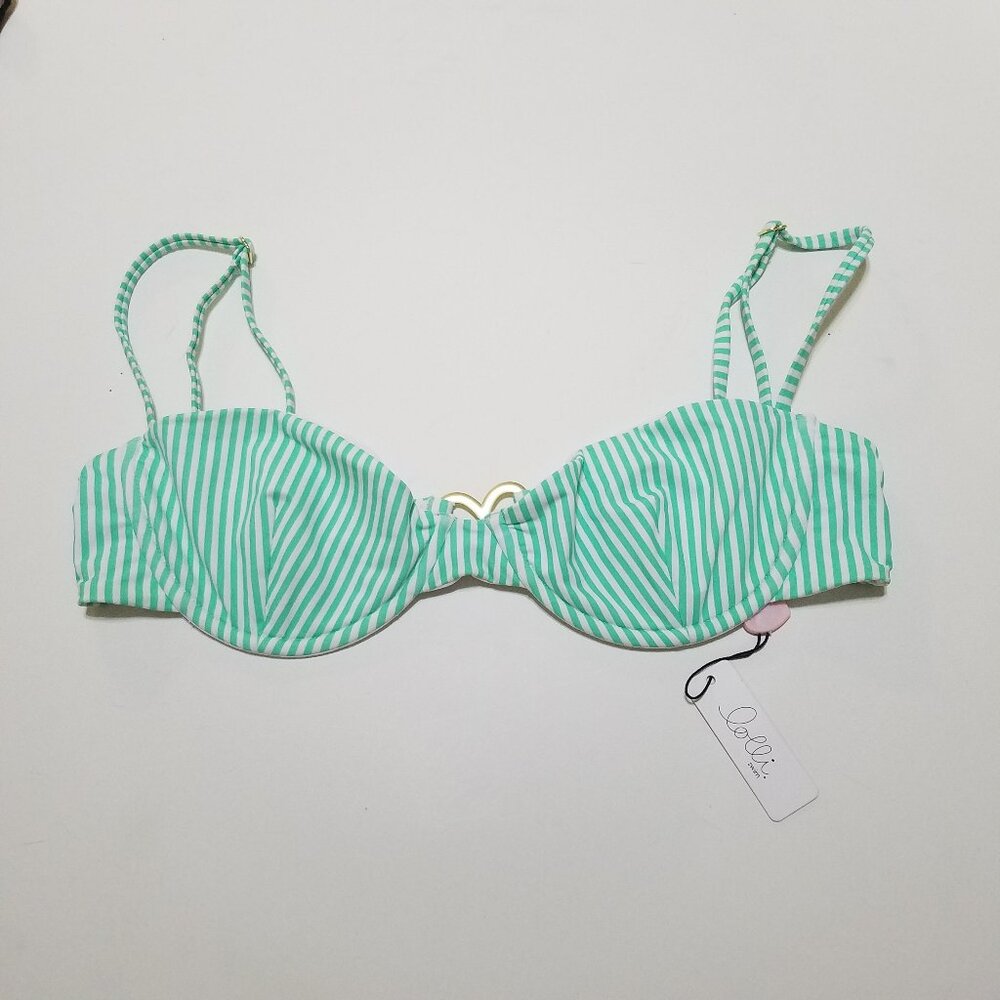 NWT Lolli Babe Swim Underwire Bikini Top Stripes White and Green Size L